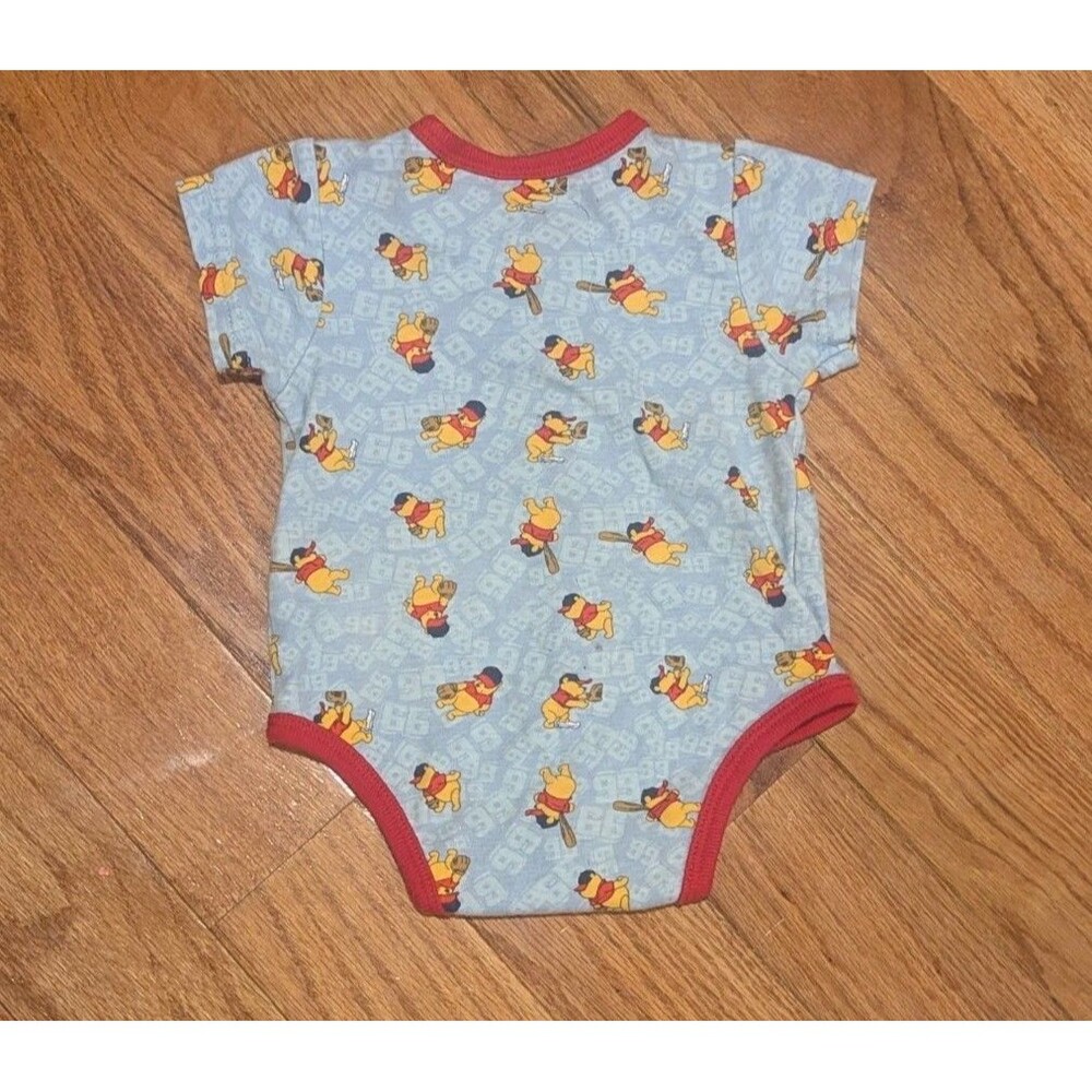 Vintage Disney Winnie The Pooh Baseball One Piece 6-9 months Grey & Red - Picture 5 of 7